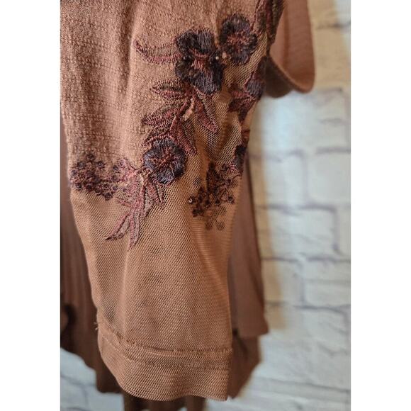 Free People Saheli Tunic Top Embroidered Mesh Boho Brown Hi Low Size S. - Picture 6 of 9